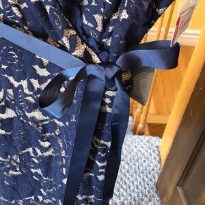 NEW Marina Navy Blue Lace Mock Wrap Dress Sleeveless Cocktail Wedding NWT 14P